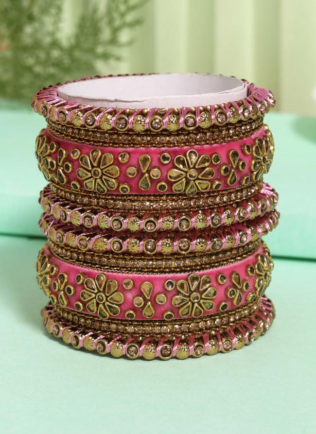   Wedding Wear  Pink Color Velvet Work Bangle Set:-2.4,2.6